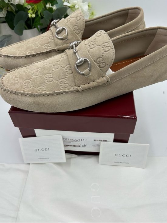 Men\'s Gucci, GG embossed suede driver loafers size 11 fits 12 US made in Italy main image 7